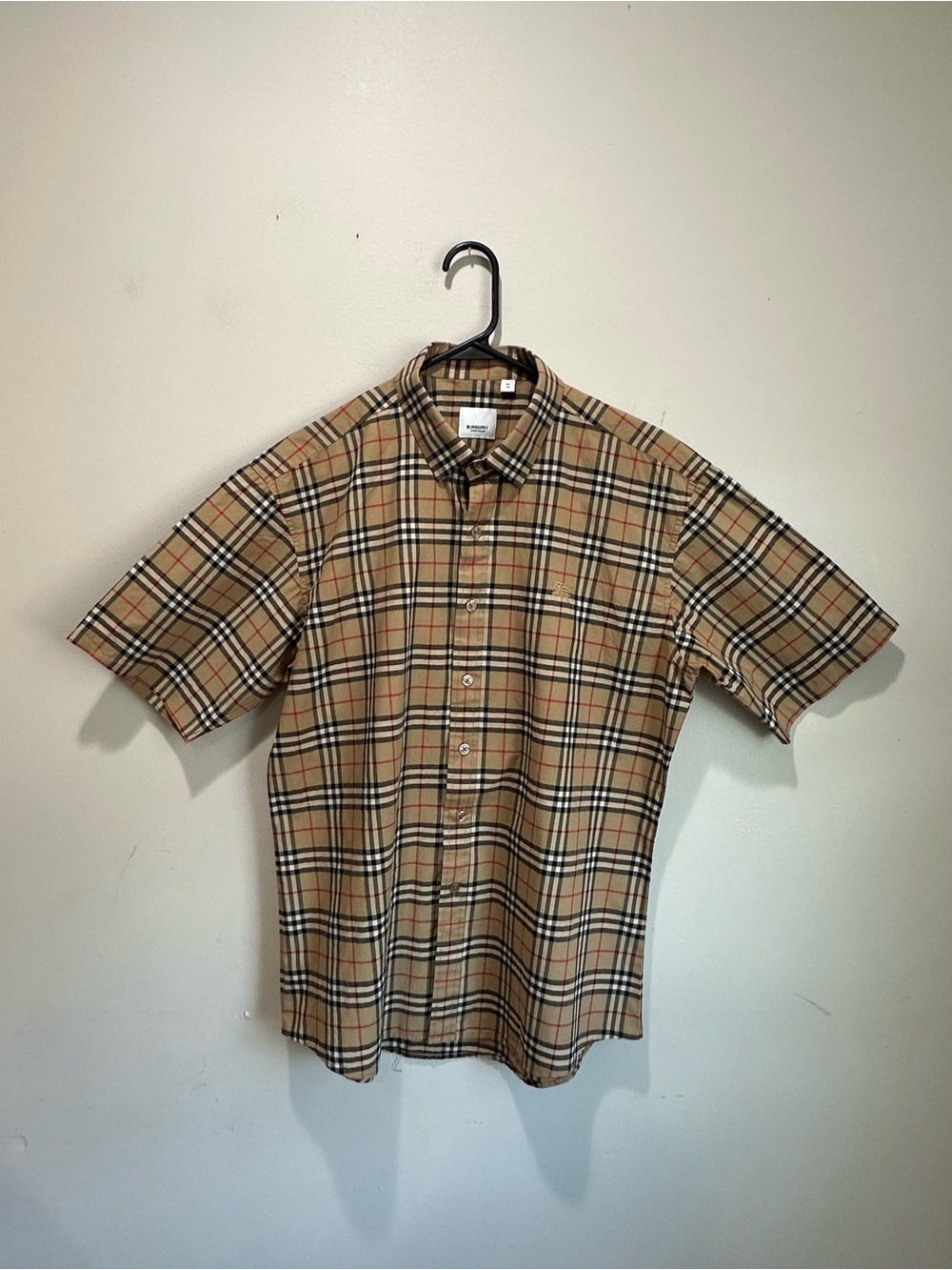 Burberry Classic Tan Plaid Short-Sleeve Button-Down Shirt